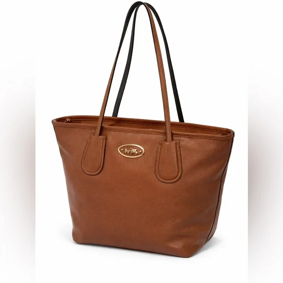 Coach Brown Leather Structured Tote Full Zip Shoulder Bag Everyday - Picture 3 of 14